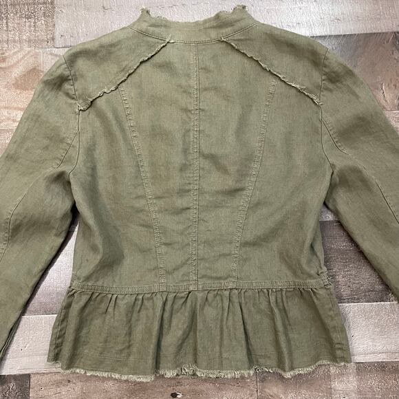 International Concepts INC Military Style Jacket 100% Linen Button Up Green Sz L - Picture 10 of 15